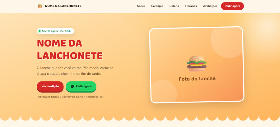 Site criado para uma lanchonete